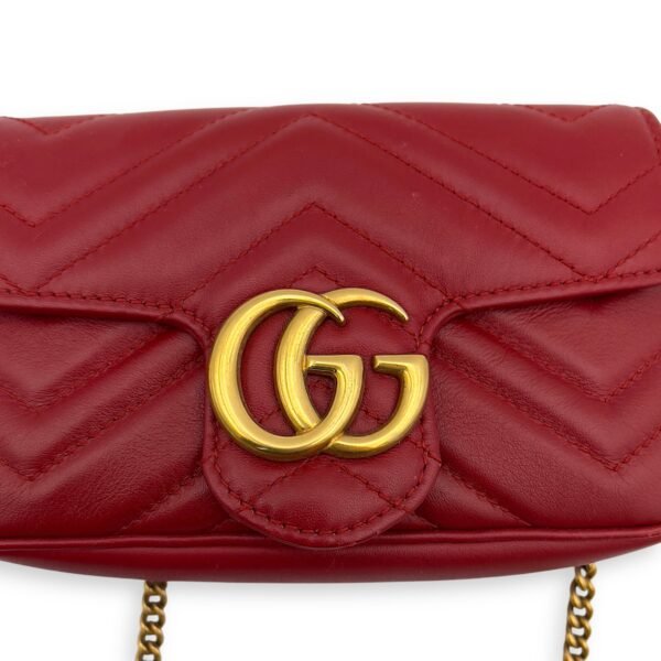 GG Marmont Crossbody Bag Mini Red in Calfskin, Gold hardware - Image 5