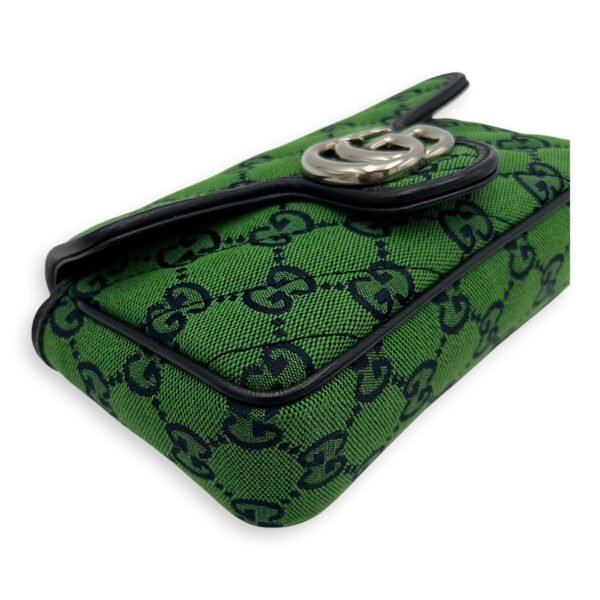 GG Marmont Super Mini Green Crossbody Bag in Canvas, Silver hardware - Image 7