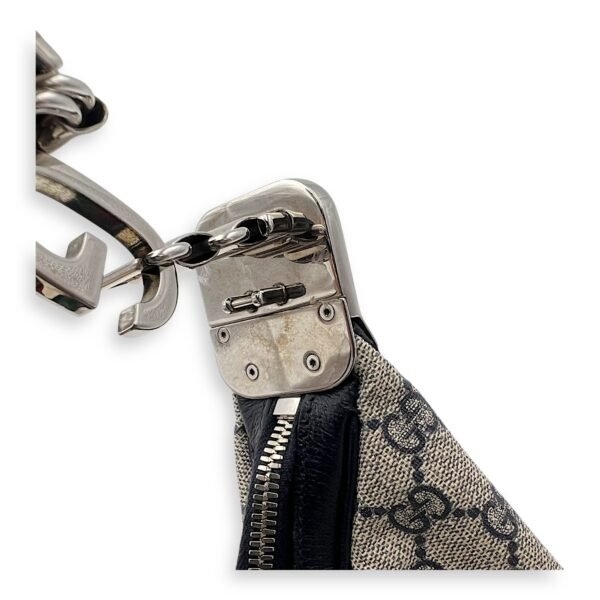 Attache Shoulder Bag Blue in Coated Canvas, Silver hardware - Image 9