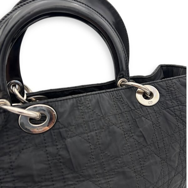 Lady Dior Black Top Handle Bag in Nylon, Silver hardware - Image 11