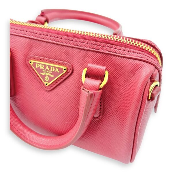 Convertible Bowler Boston Mini Pink Top Handle Bag in Saffiano Leather, Gold hardware - Image 9