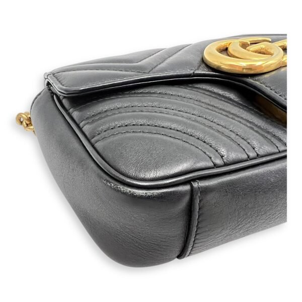 GG Marmont Mini Black Shoulder Bag in Calfskin, Gold hardware - Image 9