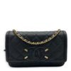 Filigree Wallet On Chain Black in Caviar Leather, Gold hardware