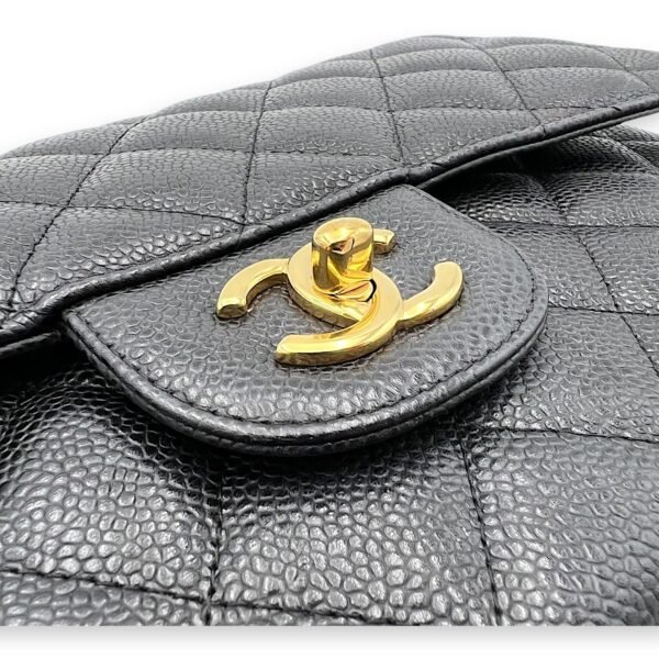 Classic Double Flap Jumbo Black Shoulder Bag in Caviar Leather, Gold hardware - Image 8