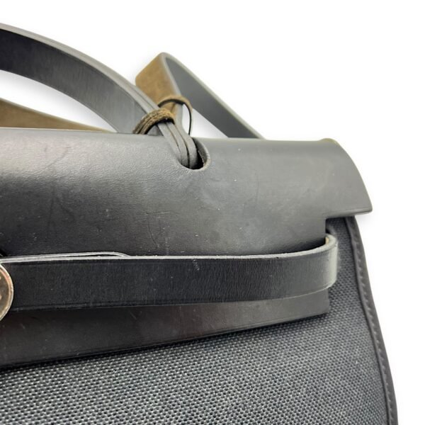 Herbag 31 Black Top Handle Bag in Canvas, Silver hardware - Image 9