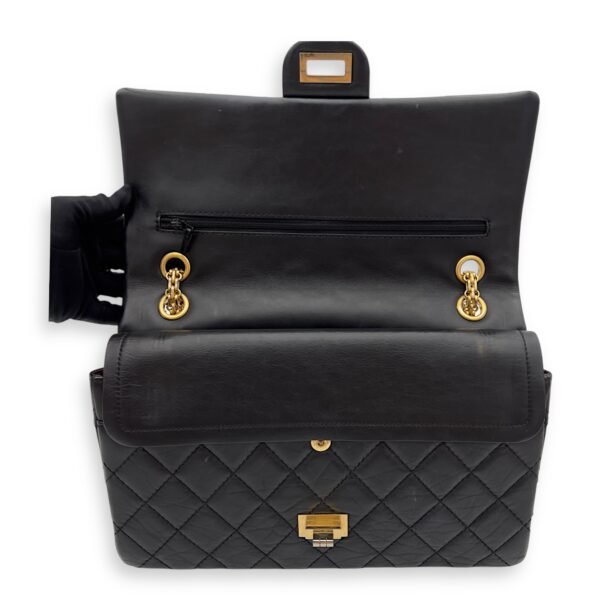 2.55 Medium Black Shoulder Bag in Calfskin, Gold hardware - Image 11