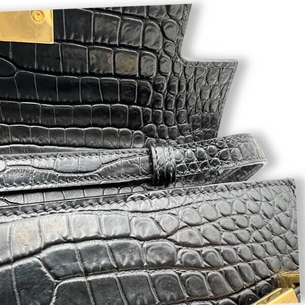 Manhattan Shoulder Bag Black in Crocodile Embossed Calfskin, Gold hardware - Image 10