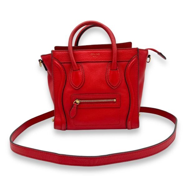 Luggage Crossbody Bag Nano Red in Calfskin, Gold hardware - Image 11
