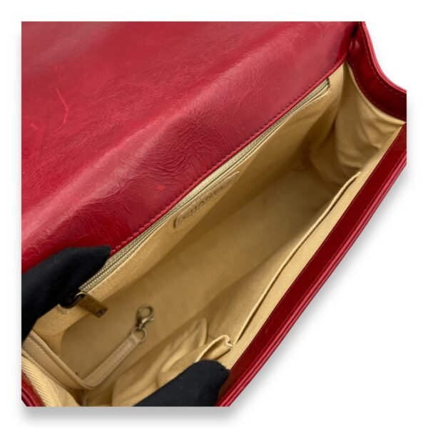 Boy Shoulder Bag Large Red in Calfskin, Gold hardware - Image 10