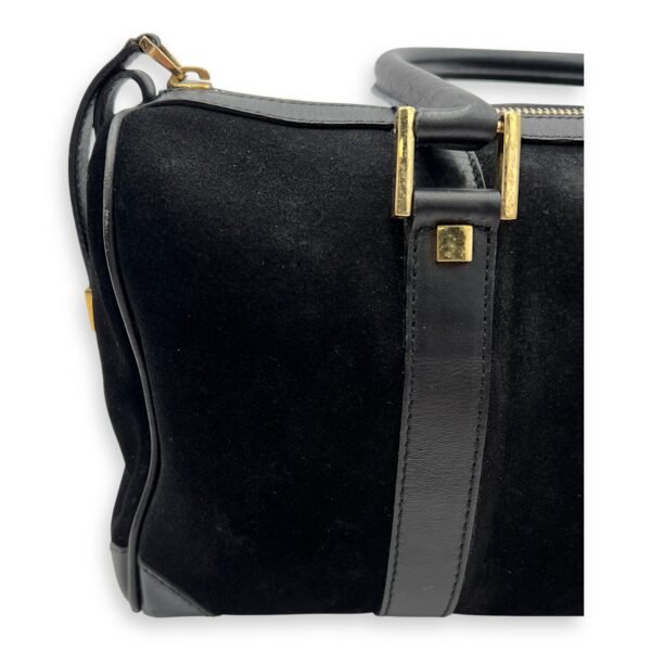 Boston Top Handle Bag Black in Suede Leather, Gold hardware - Image 8