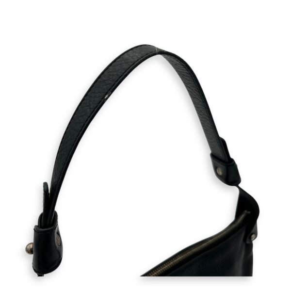 Gancini Black Shoulder Bag in Calfskin, Silver hardware - Image 7