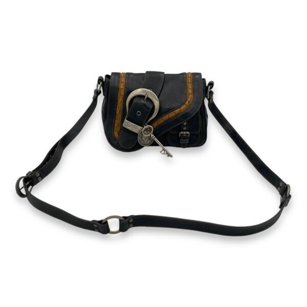 Gaucho Black Crossbody Bag in Calfskin, Ruthenium hardware - Image 13