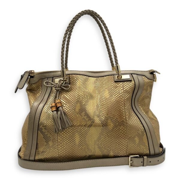 Bella Gold Tote Bag in Python Leather, Gold hardware - Image 10