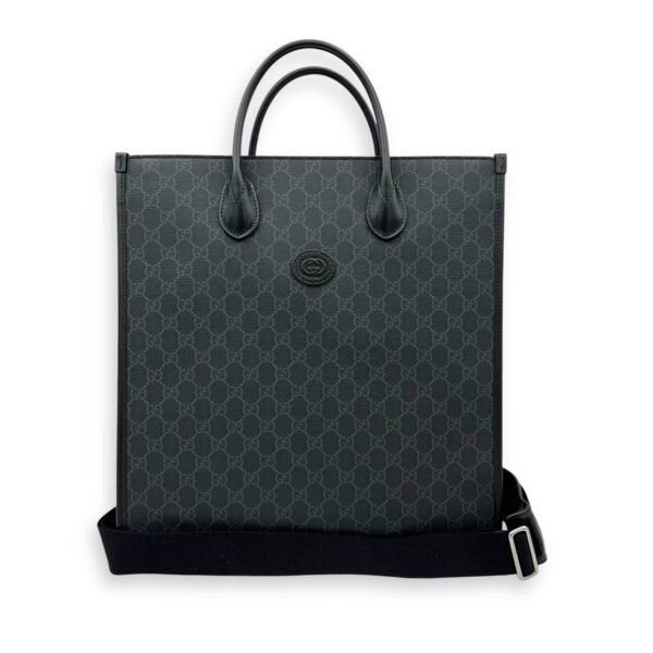 Interlocking G Black Tote Bag in Coated Canvas, Silver hardware - Image 10