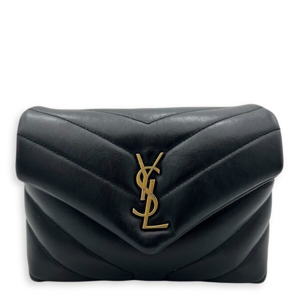 Loulou Toy Black Crossbody Bag in Calfskin, Gold hardware