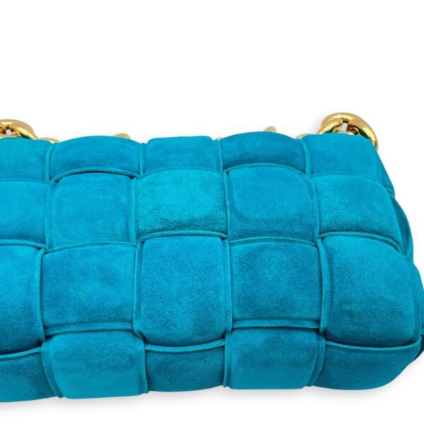 Cassette Crossbody Bag Blue in Suede Leather, Gold hardware - Image 10