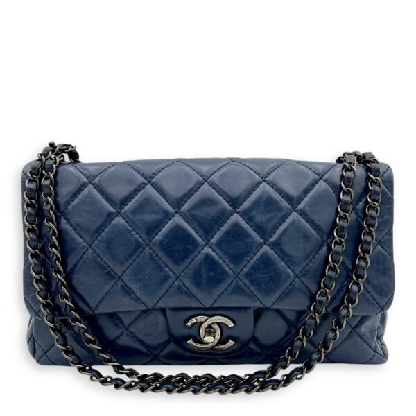 Flap Blue Shoulder Bag in Calfskin, Ruthenium hardware - Image 6