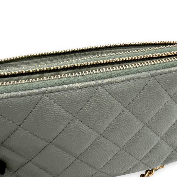 Double Zipped Green Crossbody Bag in Caviar Leather, Gold hardware - Image 8