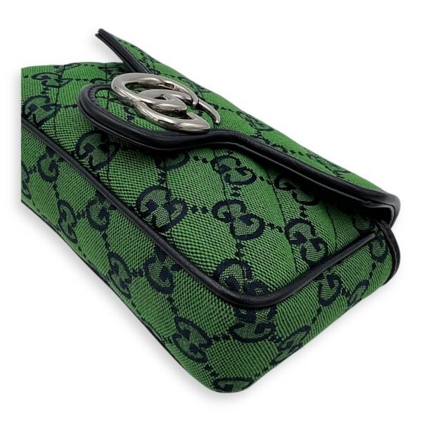 GG Marmont Super Mini Green Crossbody Bag in Canvas, Silver hardware - Image 6