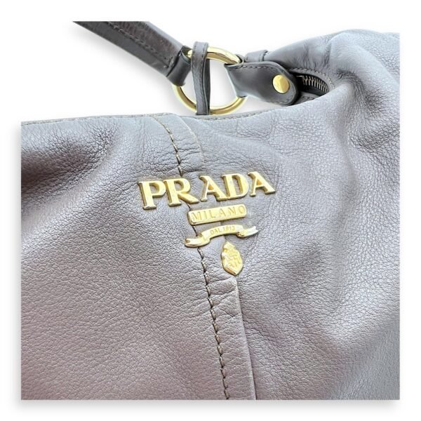 Logo Shoulder Bag Grey in Calfskin, Gold hardware - Image 10