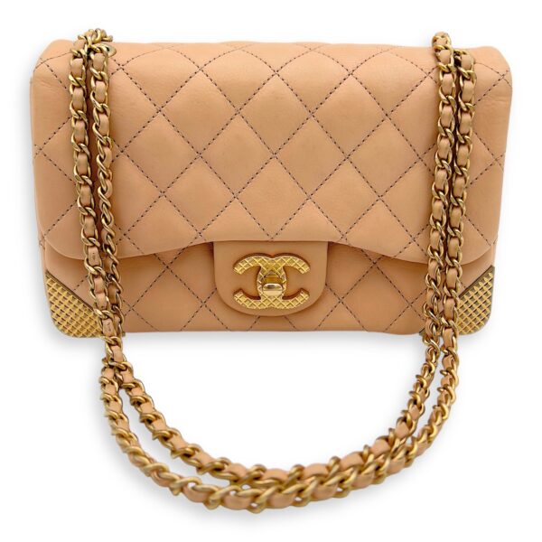 Mini Rectangle Shoulder Bag Beige in Lambskin, Gold hardware - Image 10