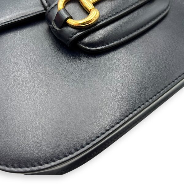 Horsebit 1955 Shoulder Bag Blue in Calfskin, Gold hardware - Image 10