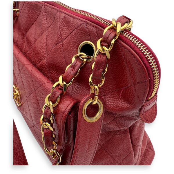 CC Turnlock Shoulder Bag Red in Caviar Leather, Gold hardware - Image 9