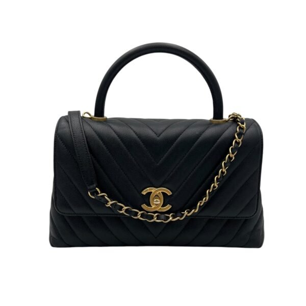 Coco Medium Black Top handle Bag in Caviar Leather, Gold hardware - Image 9