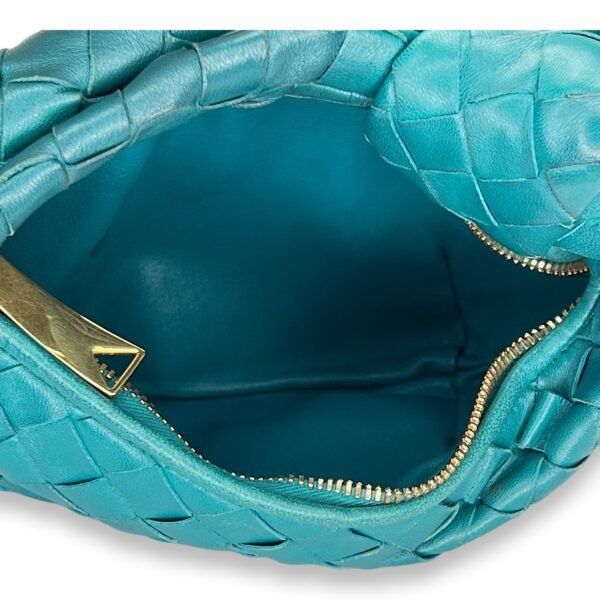 Jodie Mini Blue Shoulder Bag in Intrecciato Leather, Gold hardware - Image 11