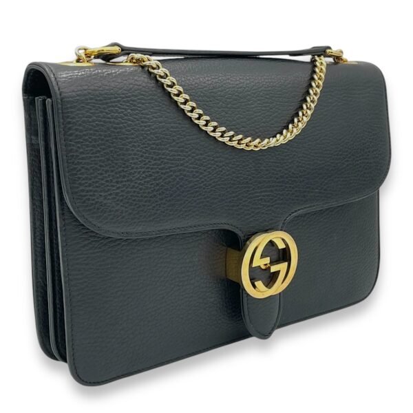 Interlocking G  Black Shoulder Bag in Calfskin, Gold hardware - Image 3