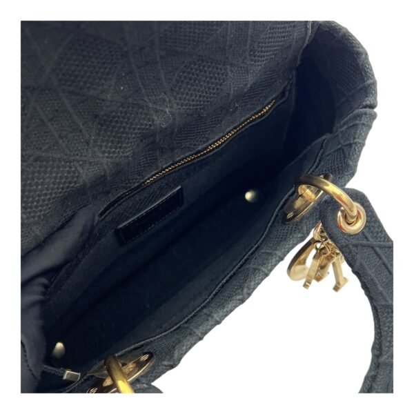 Lady D-Lite Medium Black Top Handle Bag in Canvas, Gold hardware - Image 11