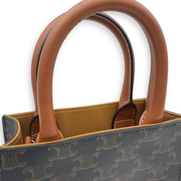 Cabas Triomphe Vertical Top Handle Bag Brown in Coated Canvas - Image 11
