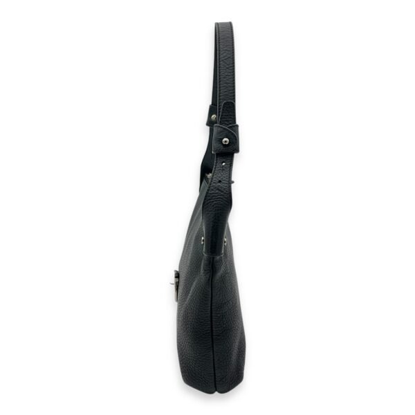 Gancini Black Shoulder Bag in Calfskin, Silver hardware - Image 3