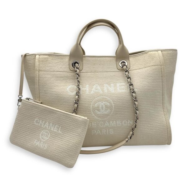 Deauville Tote Bag White in Canvas, Silver hardware - Image 11