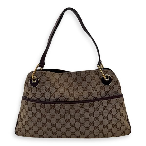 GG Shoulder Bag Brown in Canvas, Gold hardware