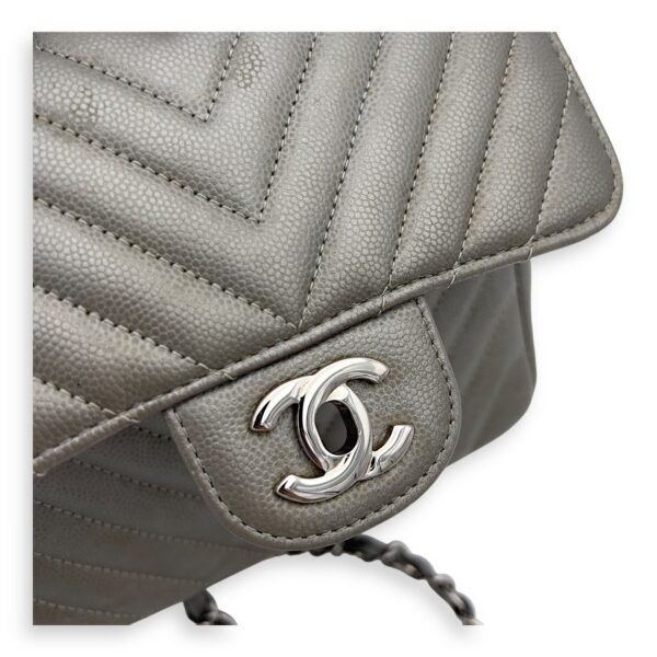 Chevron Square Mini Grey Crossbody Bag in Canvas, Silver hardware - Image 11