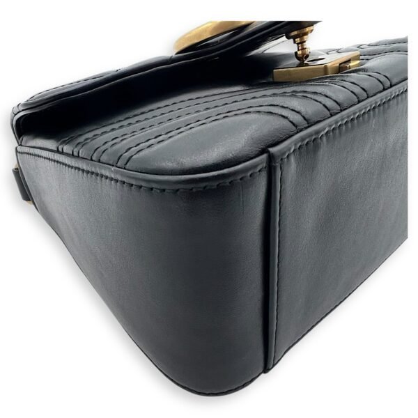 GG Marmont Mini Black Top Handle Bag in Calfskin, Gold hardware - Image 11
