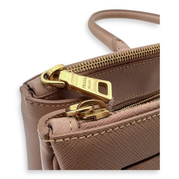 Galleria Top Handle Bag Beige in Saffiano Leather, Gold hardware - Image 11