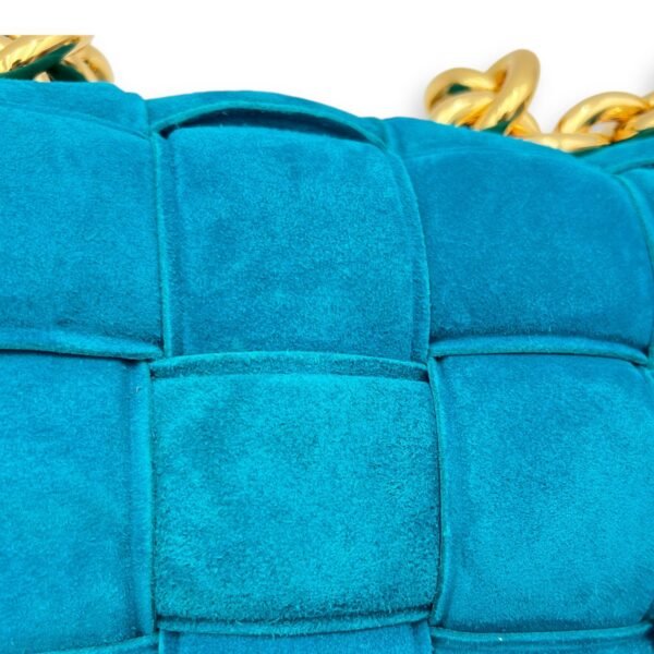 Cassette Crossbody Bag Blue in Suede Leather, Gold hardware - Image 11