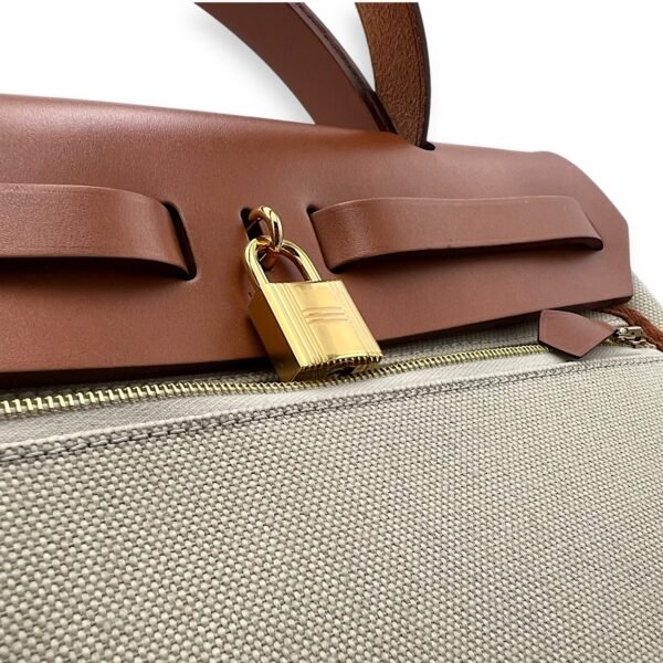 Herbag 31 Beton Top Handle Bag in Canvas, Gold hardware - Image 11