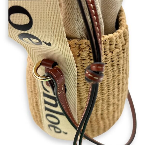 Bucket Crossbody Bag Brown in Jute, Gold hardware - Image 11