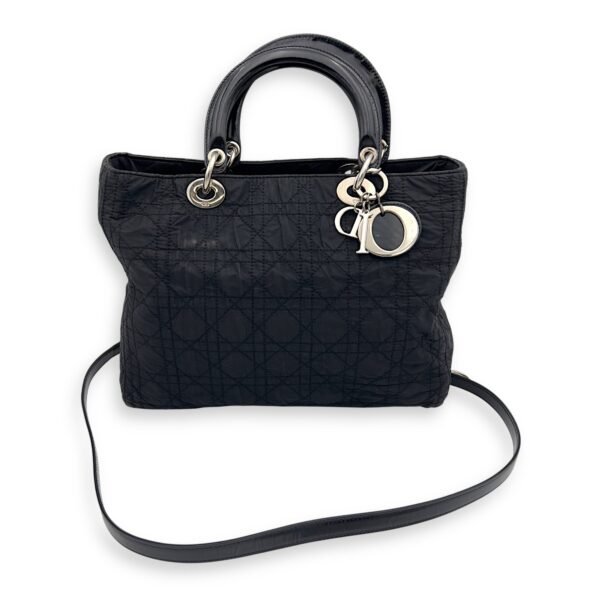 Lady Dior Black Top Handle Bag in Nylon, Silver hardware - Image 9