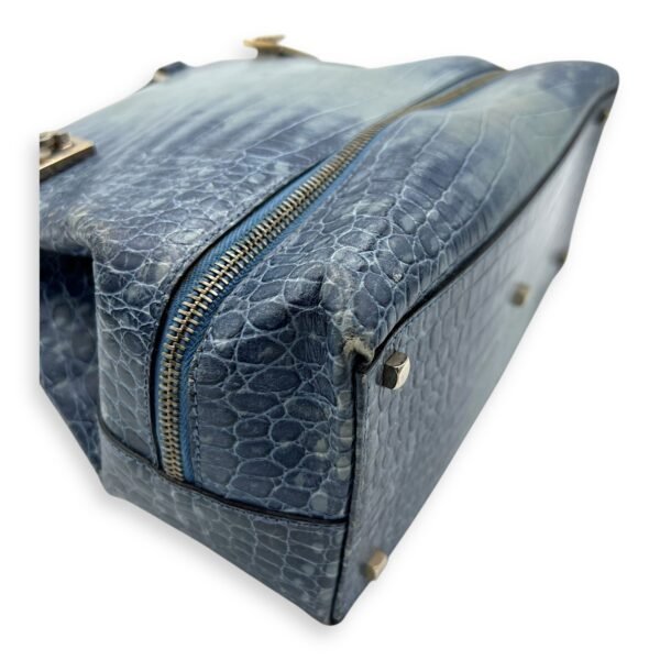 Gancini Top Handle Bag Blue in Python Embossed Calfskin, Silver hardware - Image 11