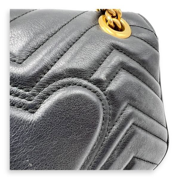 GG Marmont Mini Black Shoulder Bag in Calfskin, Gold hardware - Image 11