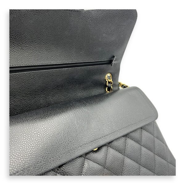 Classic Double Flap Jumbo Black Shoulder Bag in Caviar Leather, Gold hardware - Image 10