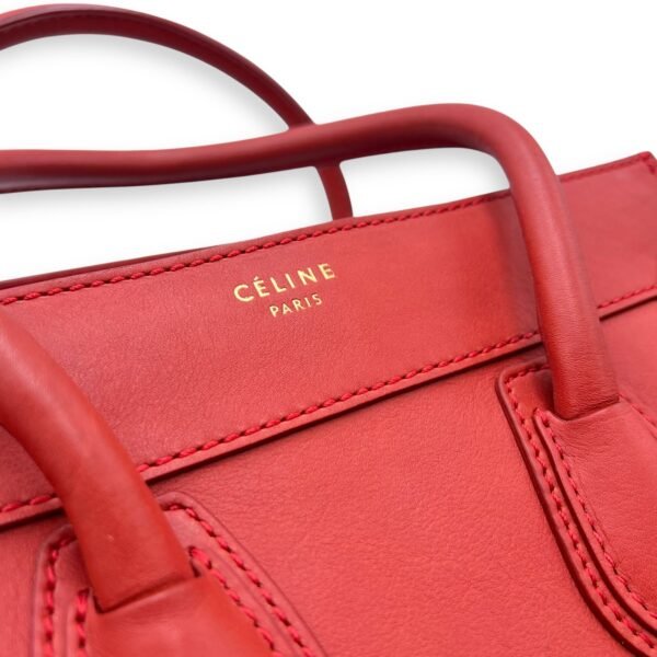 Luggage Top Handle Bag Micro Red in Calfskin, Gold hardware - Image 11