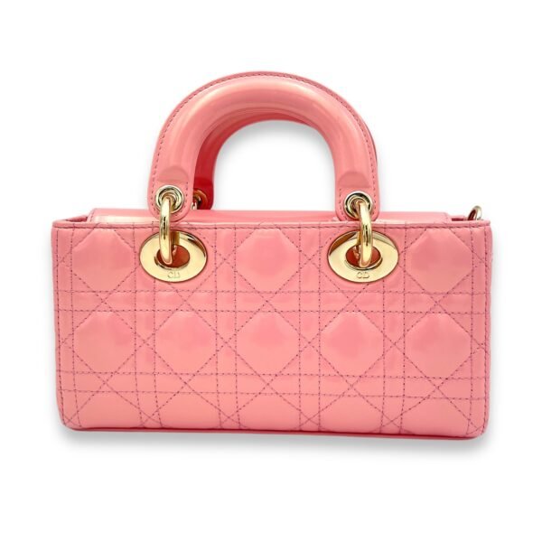 Lady D-Joy Small Pink Top Handle Bag in Patent Leather, Gold hardware - Image 2