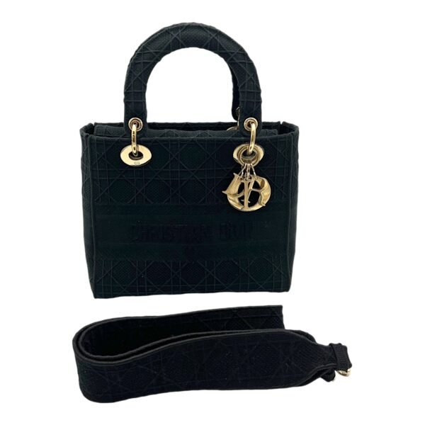 Lady D-Lite Medium Black Top Handle Bag in Canvas, Gold hardware - Image 12