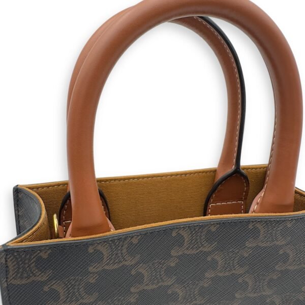 Cabas Triomphe Vertical Top Handle Bag Brown in Coated Canvas - Image 10