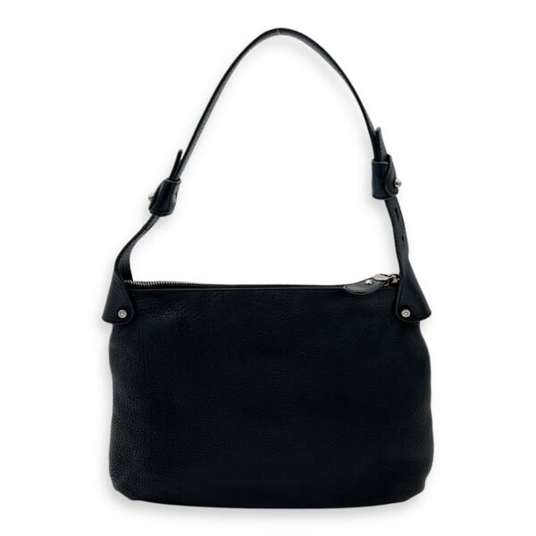 Gancini Black Shoulder Bag in Calfskin, Silver hardware - Image 2